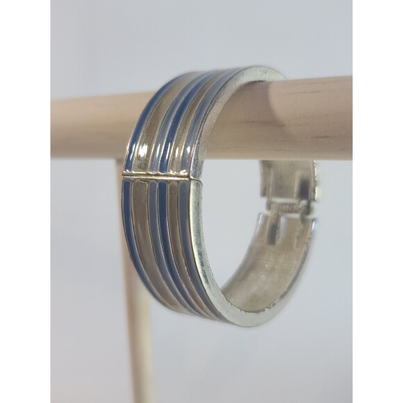 Blue Green Enamel Silver Toned Metal Statement Clamber Cuff Bracelet - Picture 3 of 7